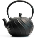 Tea Kettle, TOPTIER Japanese Cast Iron Teapot with Infuser, Cast Iron Tea Kettle Stovetop Safe, Wave Design Teapot Coated with Enameled Interior for 30 Ounce (900 ml), Midnight Black