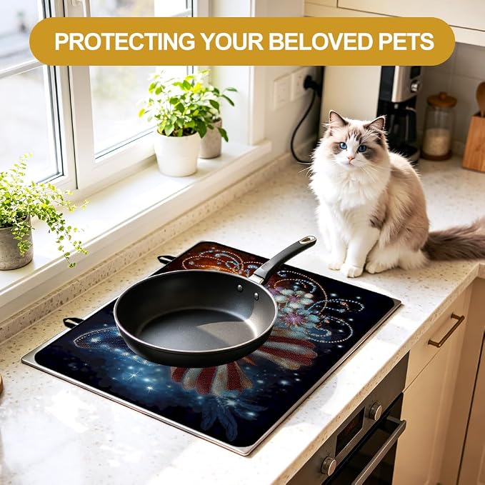 Flag Butterfly Stove Top Cover 28.35x20.47 in Non Slip Mat | Heat Resistant Cooktop Protector Mat with Non-Slip Backing, Scratch Protection and Countertop Drying Mat.