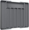 Aujen Silverware Drawer Organizer, Adjustable Utensil Cutlery Tray | Expandable Kitchen Organizer for Forks Knives, Multipurpose Kitchen Storage, Apartment Essentials, Grey, Large