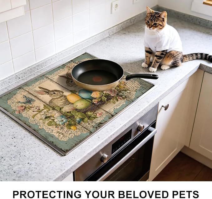 Stove Top Cover for Electric Stove 28.4 x 20.5 Inch Non Slip Stove Mat Oil Proof Easter Bunny Eggs Glass Cooktop Protector Kitchen Mat