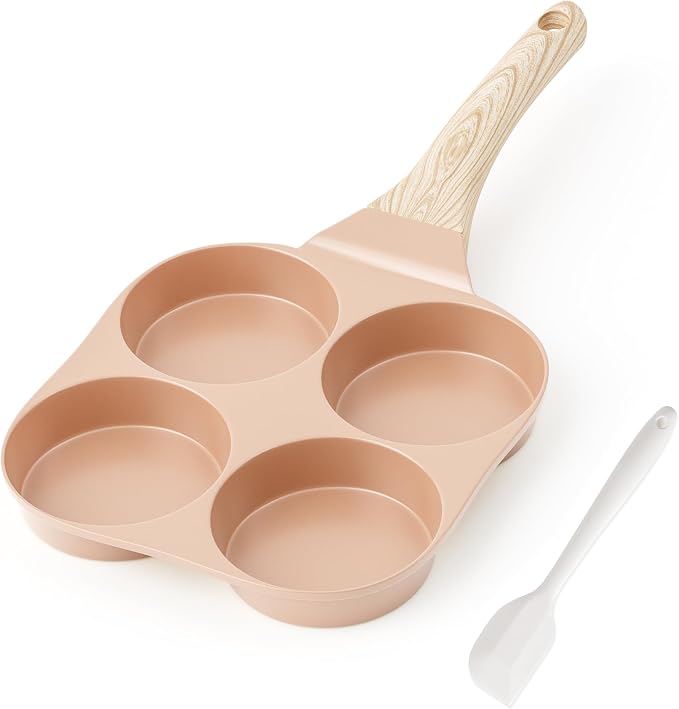 Caannasweis Ceramic Egg Pan Omelette Pan, 4-Cup Nonstick Omelette Skillet, Breakfast Frying Pan Egg Cooker Suitable for Gas Stove & Induction Cookware, PFOA PFOS Free, Pink