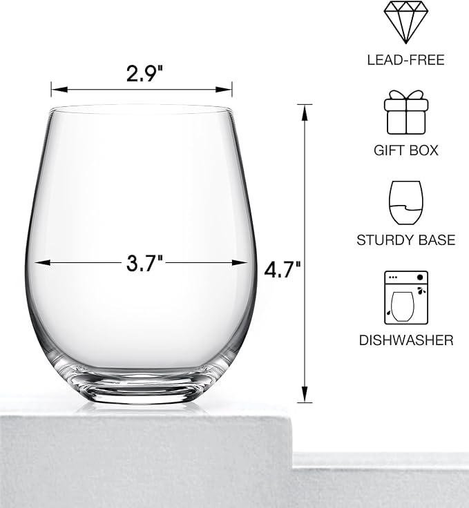 Stemless Wine Glasses Set of 2, 18oz Red White Wine Glass, No Stem | Glassware, Sturdy Drinking Glass, Home Bar, Daily Use, Hosting, Evening Party, Birthdays, Housewarming