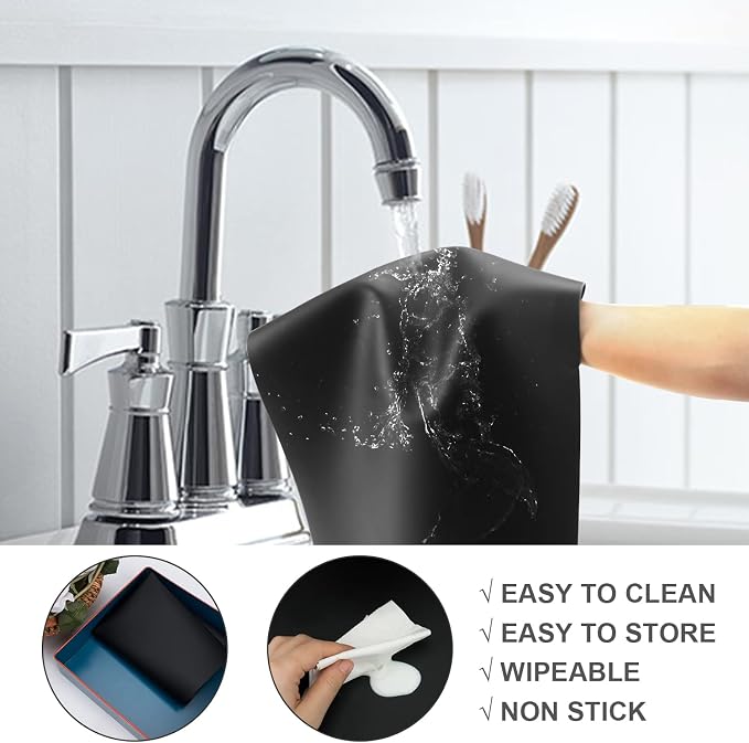 Food Grade Silicone Mats for Kitchen Counter - Countertop Protector Mat Heat Resistant Mat for Air Fryer, Non-Slip Kids Dinner Table Placemat, Nonstick Silicone Mat for Pastry, Baking, Black 1 Pack