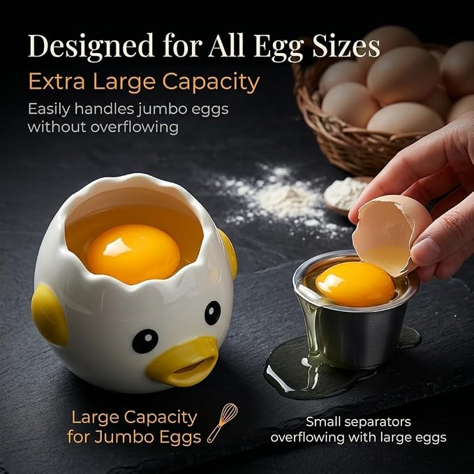 Ceramic Egg Filter Splitter, Funny Vomiting Chick Yolk White Separator | Multi-Purpose Baking Assistant Tool, Microwave & Dishwasher Safe, Hand-Painted Kitchen Gadget, Gift for Home Bakers