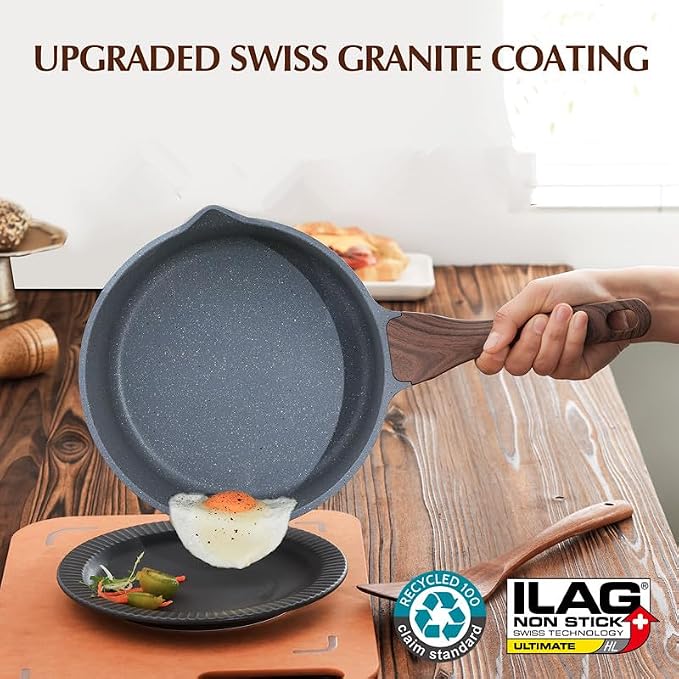 SENSARTE 3 Quarts Nonstick Saucepan with Double Pouring Spout | Swiss Granite Coating, Induction Compatible, Stay-cool Handle, PFOA/PFOS Free