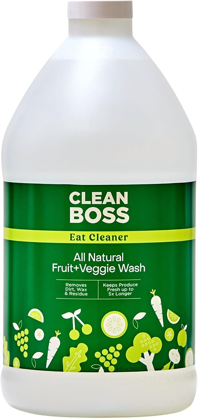 CleanBoss Eat Cleaner Triple-Action Fruit + Veggie Wash Refill - 64 oz Jug | Cleanses Parasites and Bacteria Including Cyclospora, Removes Harmful Residue - Keeps Produce Fresh Vegan, Gluten Free
