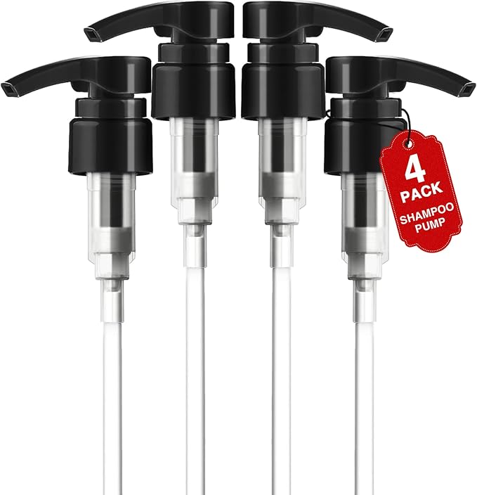 4pcs Shampoo Pump for 33.8 oz Bottle, Black Liter Shampoo Pump Dispenser | Fits 1.1 inch Opening, Salon Bottles, Replacement Pump Top, For Shampoo and Conditioner, Hair Product, Body Wash, Lotion