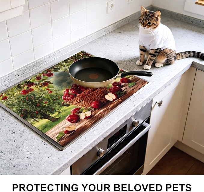 Farmhouse Apple Stove Top Cover 28x20 Inch Decorative Kitchen Cover | Heat Resistant Cooktop Protector Mat with Non-Slip Backing, Scratch Protection and Countertop Drying Mat.
