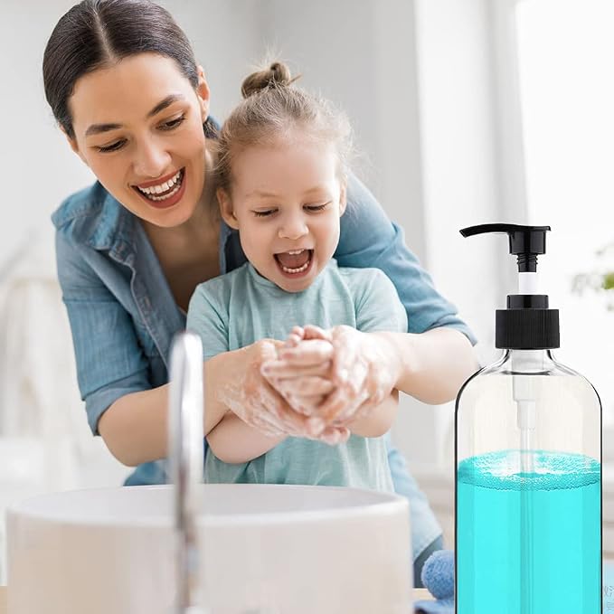 Clear Soap Dispenser with Rust Proof Pump, Waterproof Labels (1 Pack,16.9 Oz), Plastic Hand Soap Dish Soap Dispenser for Kitchen Bathroom