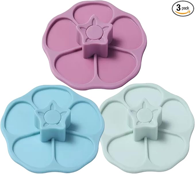 flower Silicone Cup Covers (Set of 3), Multicolored Silicone Lids for Mugs, Cups, Flexible Mug Covers, Tea Pots, Hot Cup Lids for Coffee & Tea (Style H)