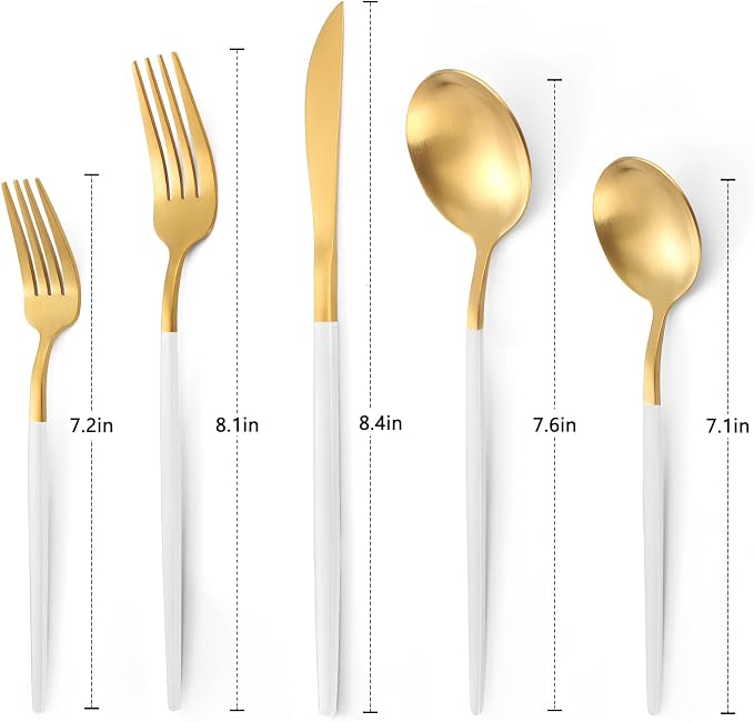 VANVRO Matte White Gold Silverware Set, 20-Piece Stainless Steel Flatware Set, Satin Finish tableware Cutlery Set, Service for 4, Home and Restaurant, Dishwasher Safe