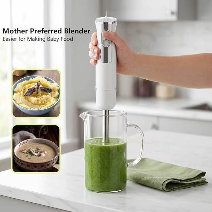 Immersion Blender, Corded Electric Stick Mixer, 1000W Dual-Speed Motor, 12 Adjustable Speeds, Comes with a Measuring Cup, Suitable for Baby Food, Purees, and Soups