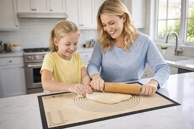 Silicone Pastry Mat with Measurements, 28 x 20 Inch Extra Thick Non-Slip Nonstick XL Baking Mat for Dough Rolling, Kneading, Fondant and Pie, Gray
