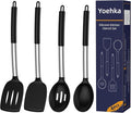 Yoehka Silicone Cooking Utensils Set, 4Pcs Spatula and Spoon Set, Black | For Non-stick Cookware, Heat Resistant 446°F (232°C), Stainless Steel Handle, Food Grade