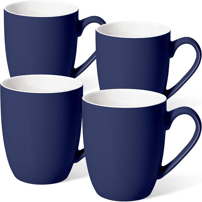 Urbanstrive 16 oz Large Coffee Mugs Set of 4 Ceramic Coffee Mug White Coffee Cups Tea Cups Idea Gift for Women Men House Warming Gifts New Home Office, Dark Blue 4 Pack