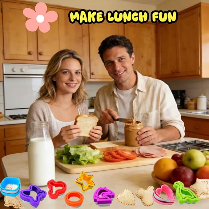 Uncrustable Sandwich Cutter, Crustless Sandwich Cutter and Sealer Set | 26PCS Sandwich Cookie Cutters & Forks, Heart Star Dino Mouse Butterfly Unicorn etc Shapes, Lunch & Bento Box Accessories