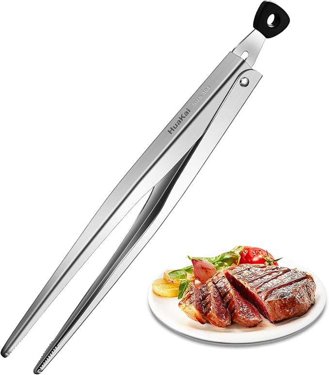 12-inch Locking Stainless Steel Kitchen Tongs | multi-function Grill Tongs, Heat-Resistant up to 600°C, Precision Serrated Tip Design, For Steaks, Bread, Pizza, Salads
