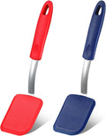 Silicone Cookie Spatula Turner 2 Pack Mini Brownie Spatula Flexible Kitchen Small Silicone Turner for Nonstick Cookware Heat Resistant No Scratch Flipper for Egg(Solid Flat,Red,Blue)