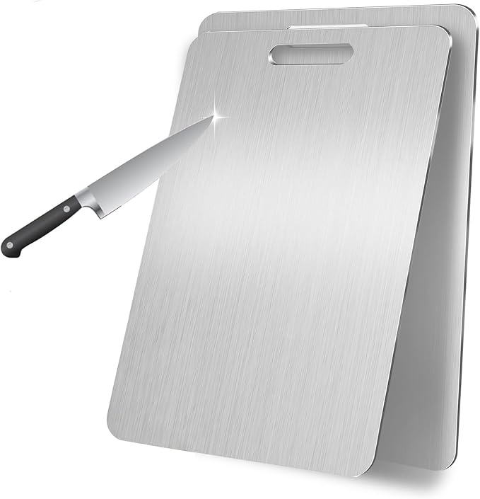 Katori Titanium Cutting Board, New 100% Pure Titanium Cutting Boards for Kitchen, Double Sided Food Metal Chopping Board, Non Toxic Dishwasher Safe Durable Metal Cut for Meat Fruit Vegetable (M+XL)