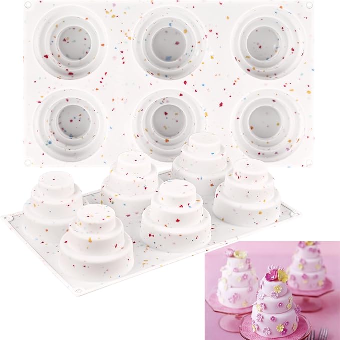 2 Pack 3 Tier Mini Cake Molds, 6 Cavity Silicone Cake Molds for Baking Cake Pop, Cakesicle, Brownie and Mousse (Confetti)