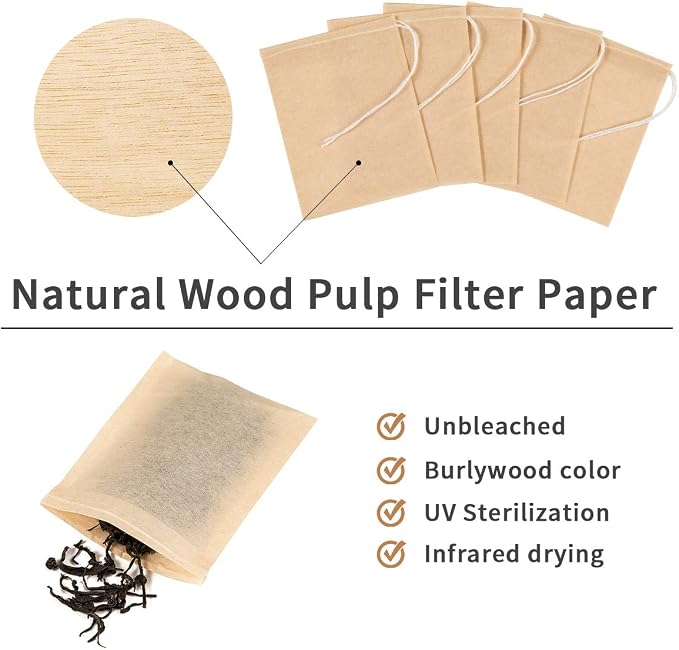 400 Pack Disposable Drawstring Tea Filter Bags, 8 x 10cm Natural Color | Empty Bag Paper Tea Infuser Safe & Natural Unbleached Drawstring for Loose Leaf Tea
