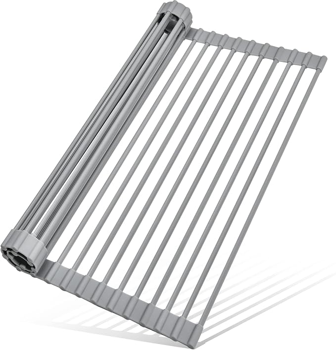 MERRYBOX Roll Up Dish Drying Rack, Over The Sink Dish Rack Foldable, Heat-Resistant, Anti-Slip Silicone Coated Dish Drainer for Kitchen Counter, Large & Multipurpose Sink Drying Rack, 20.5" x 13.1"