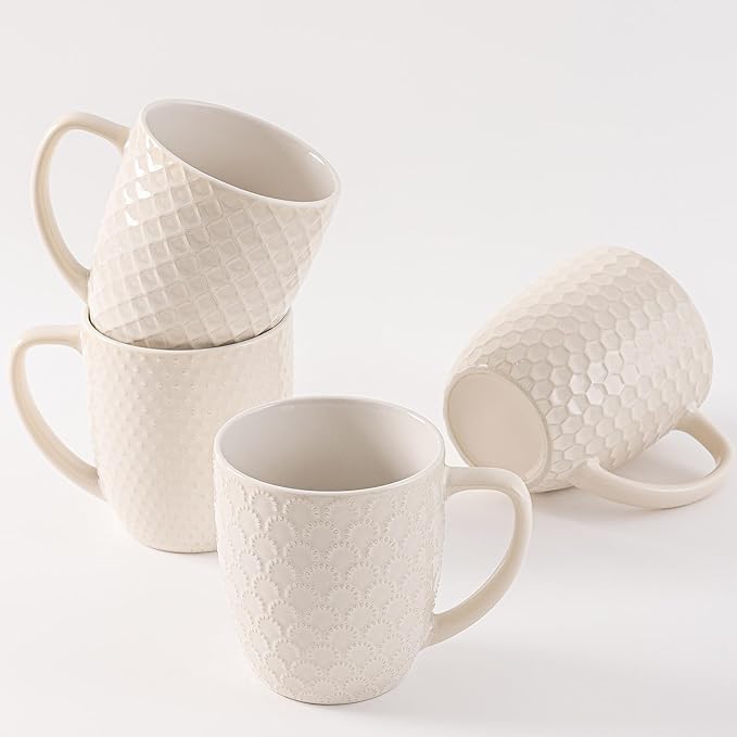 16 oz Coffee Mugs Set of 4, Porcelain Coffee Cups Ceramic, Farmhouse Mug with Handle