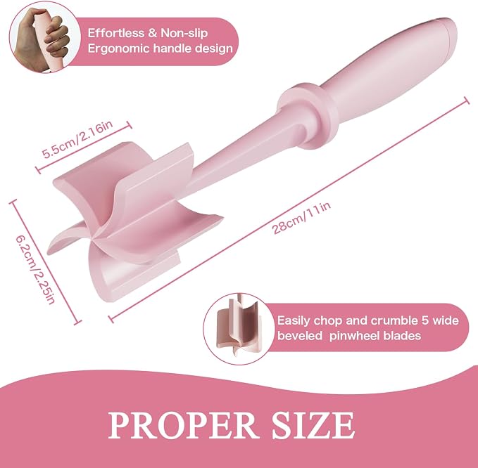 2 Pack Meat Chopper Ground Beef Masher Tool for Hamburger | 5 Curve Blades Heat Resistant Meat Masher Tool, Turkey and More, Nylon Hamburger Chopper Utensil Non-scratch Utensils-Pink