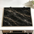 Black Gold Marble Stove Top Cover for Electric Gas Glass Top Stove | Black and gold marble kitchen decor; non-slip stovetop cover, glass cooktop cover, faux marble counter mat for glam kitchen