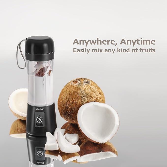 Portable Blender - Cordless 13oz. Personal Blender for Shakes and Smoothies, Licuadora, BPA Free, USB-C Rechargeable, Mini juicer for Travel, Leakproof, Juicer Cup, Ice Crush (Black)