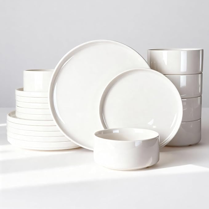 Famiware Porcelain 18-Piece Dinnerware Set, White | Plates and Bowls for 6, Dishwasher & Microwave Safe, Chip & Scratch Resistant, Ideal for Everyday & Formal Use