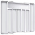 Aujen Silverware Drawer Organizer, Adjustable Utensil Cutlery Tray | Expandable Kitchen Organizer for Forks Knives, Multipurpose Kitchen Storage, Apartment Essentials, White, Large