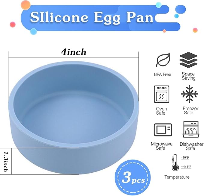 3Pcs ZHYEEDAA Silicone Egg Molds for Air Fryer & Microwave – Reusable Individual Egg Bite Maker, BPA Free & Dishwasher Safe, Perfect for Keto Breakfast, Meal Prep & Egg Bites (Blue)
