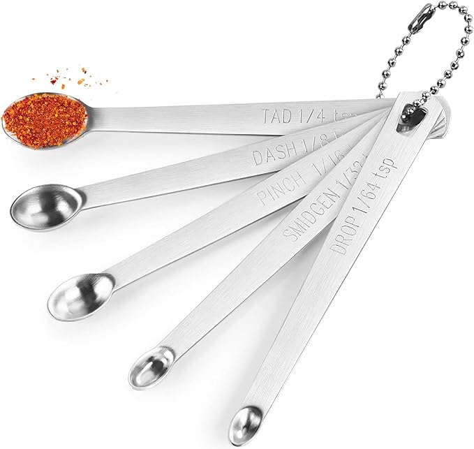5 Pcs Mini Measuring Spoons Set, Stainless Steel, Cute | Small Measuring Spoons, Tad 1/4 tsp, Dash 1/8 tsp, Pinch 1/16 tsp, Smidgen 1/32 tsp, Drop 1/64 tsp