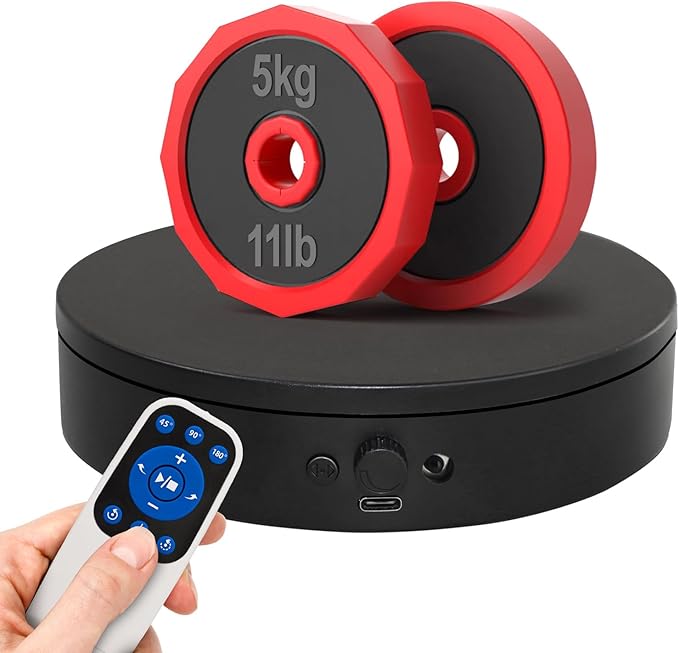 Motorized Rotating Display Stand with Remote, 7.87in 360 Electric Turntable for Display,Photography,3D Scanner Models, Motorized Lazy Susan and Photography Turntable Control Angle/Speed,Step/Swing/Continuous Rotation