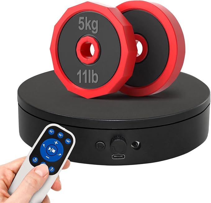 Motorized Rotating Display Stand with Remote, 4.53in 360 Electric Turntable for Display,Photography,3D Scanner Models, Motorized Lazy Susan and Photography Turntable Control Angle/Speed,Step/Swing/Continuous Rotation