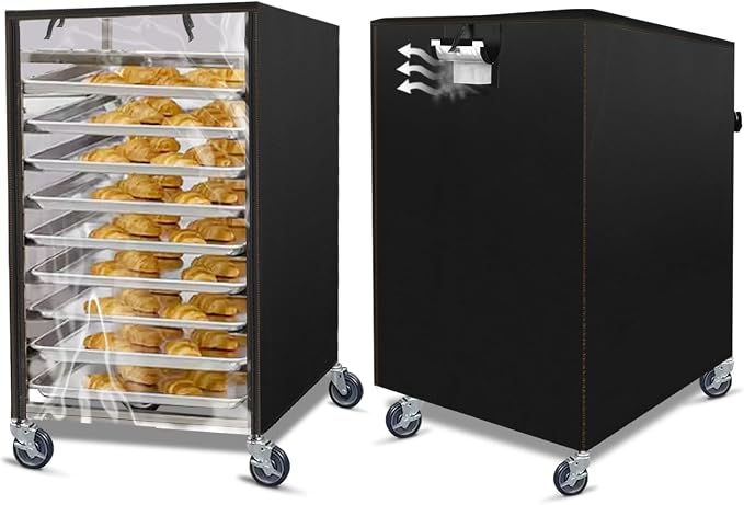 Bun Pan Sheet Rack Cover,Bread Speed Rack Cover with Zipper,Fit 20 Tier / 10 Tier Commercial Bakery Pizza Cooling Proofing with Clear Plastic Roll Top Door and Breathable Mesh Vent(10-Tier)