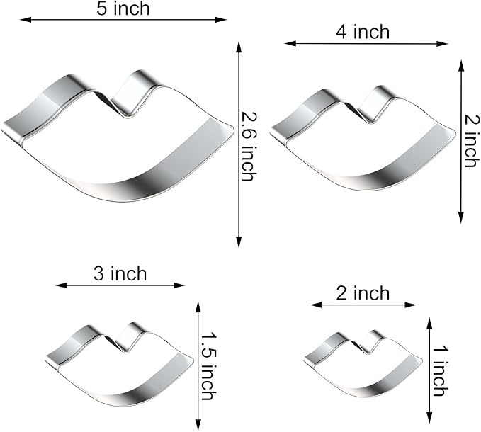 Valentines Lips Kiss Cookie Cutter Cookie Cutter Set in Assorted Sizes - 5 Inch, 4 Inch, 3 Inch, 2 Inch - 4 Piece - Stainelss Steel
