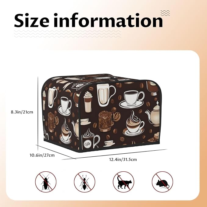 Toaster Cover 4 Slice with Coffee Pattern Dustproof Bread Maker Cover Fingerprint Bakeware Protection Wide Slot Toaster Bag Reusable Kitchen Small Appliance Cover