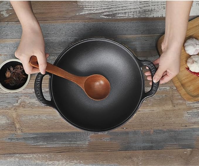 Cast Iron Wok with Dual Handle, Pre-Seasoned Stir-Fry Pans (Wok with Lid 11 inch)