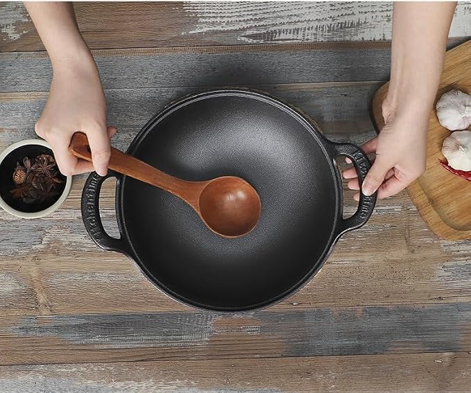 Cast Iron Wok with Dual Handle, Wok with Lid 9 inch