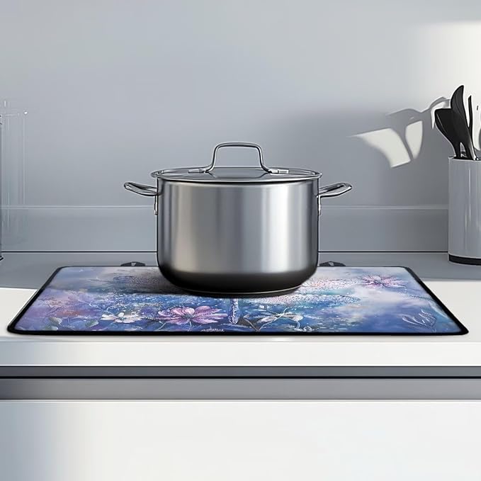 Dragonfly Daisy Print Stove Top Covers Waterproof Electric Stove Cover Mat 29.18 x 20.97 inch Glass Cooktop Protector Large Coffee Machine Mat for Flat RV Range
