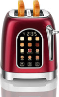 RONGBEST Retro Stainless Steel 2 Slice Toaster with Touchscreen Wide Slot for Family Breakfast Bagel & Bread, Reheat & Defrost, 6 Browning Levels, Removable Crumb Tray, Red Pearl