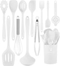 White Kitchen Utensils Set-12 Pieces Silicone Cooking Utensils Set | Dishwasher Safe 392°F Heat Resistant Spatula Set Kitchen Utensil Set for Nonstick Cookware,Best Kitchen Tools with Holder