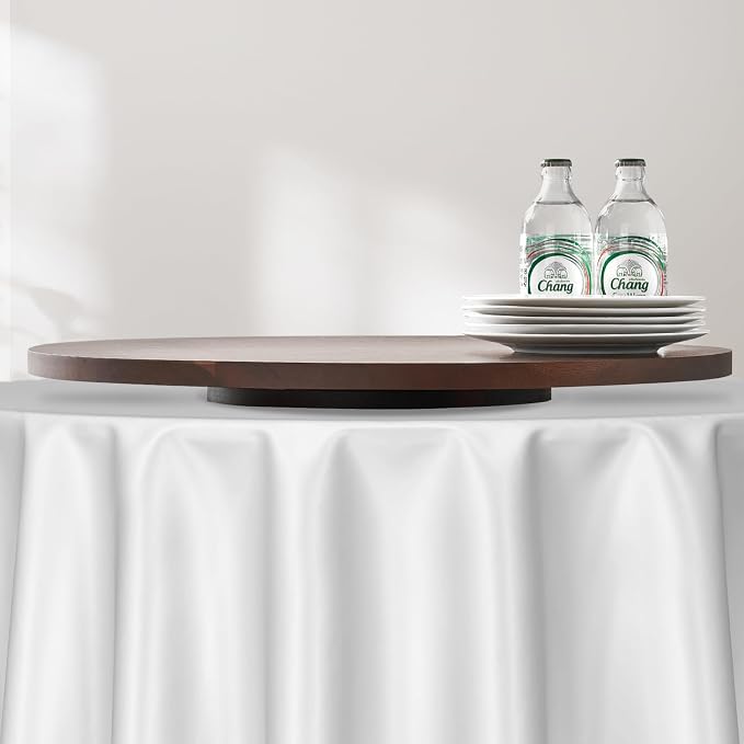 VEVOR 24 in Wood Lazy Susan Turntable, 360° Rotation Round Clear Tabletop Rotating Tray, Acacia Wood Dining Table Centerpiece, Smooth and Silent Spin, for Family Gatherings, Banquets and Weddings