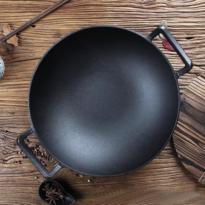Cast Iron Wok with Lid, Cookware with Handles, Including Induction (12 inch with Lid)