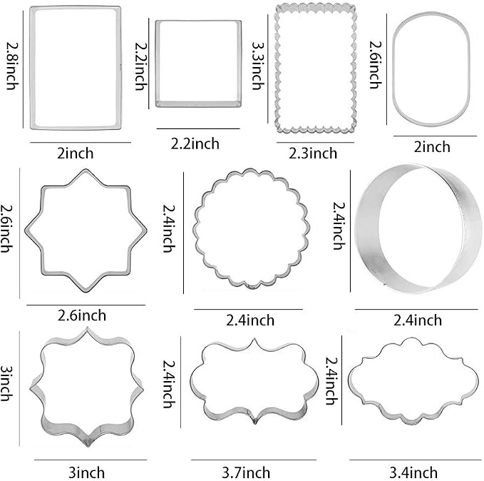 10 PCS Plaque Frame Cookie Cutters Set Fondant Tiles Biscuit Cutter Molds for Cookie Fruit Shapes