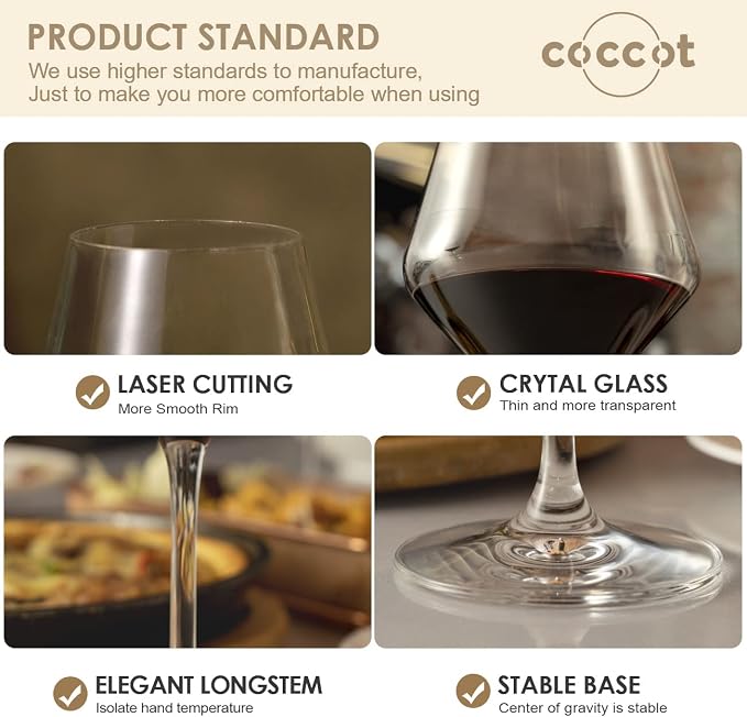 coccot Wine Glasses,White Red Wine Glasses Set of 6,Lead-Free Premium Crystal Clear Glass,Hand Blown Italian Style Burgundy Long Stem Wine Glasses,Great Gift Packaging(16oz,6pack)