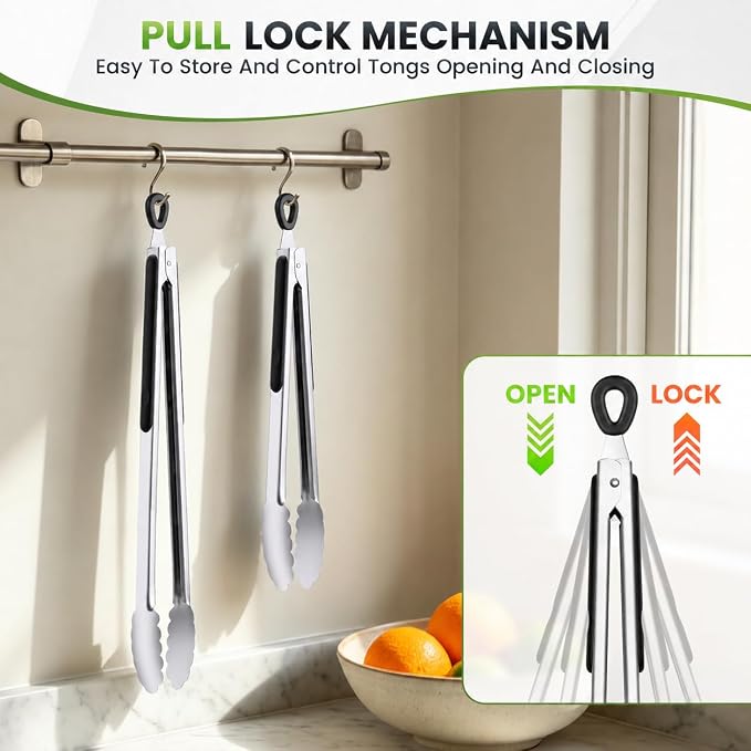 7/9/12 Inch Kitchen Tongs Set, Stainless Steel Cooking Tongs (7"+9"+12") | For Cooking/Serving/Grilling | Heat-Resistant | Dishwasher Safe