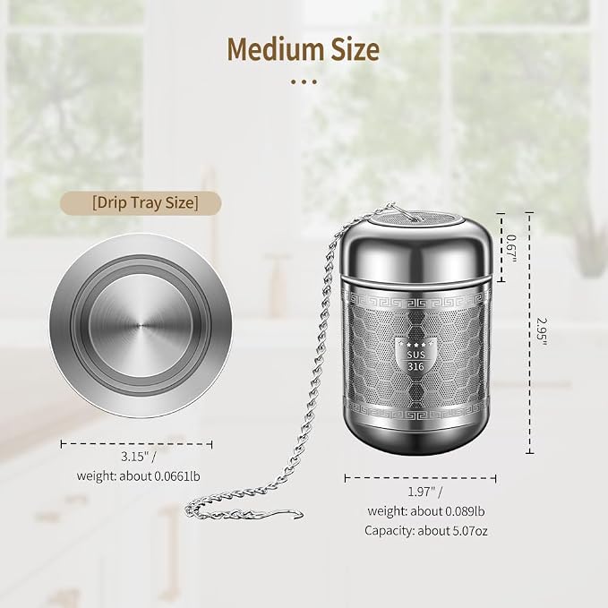Tea Strainers for Loose Tea, 316 Stainless Steel Tea Infuser for Loose Leaf Tea, Extra Fine Mesh Loose Tea Infuser, Tea Steeper for Loose Tea & Diffuser (1 Pack - Medium)